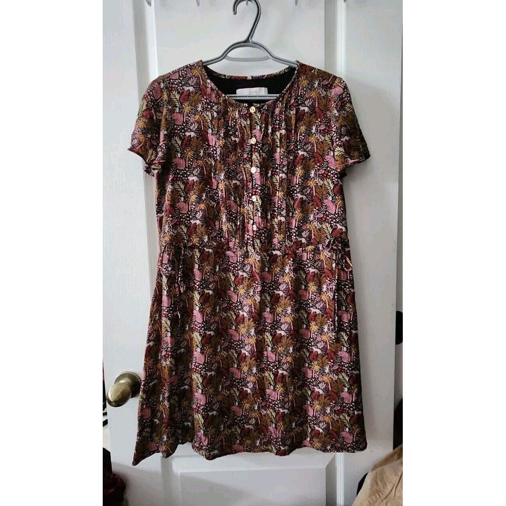 LOFT Dress Womens Mini Paradise Pintucked Sidetie Safari Jungle Casual Swing S